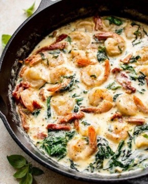 Сочная паста с креветками и шпинатом, которая покорит сердца